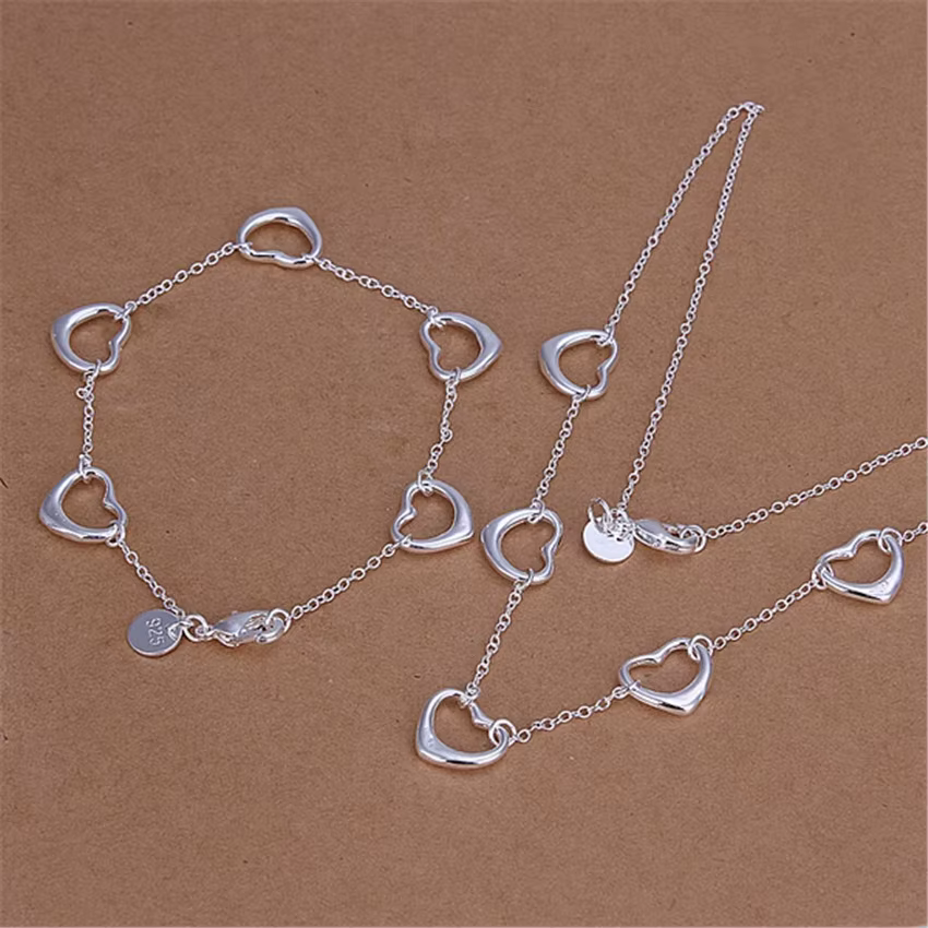 Ensemble de bijoux en argent Sterling 925 pour femmes, Bracelet à cinq cœurs, collier, à la mode, ca