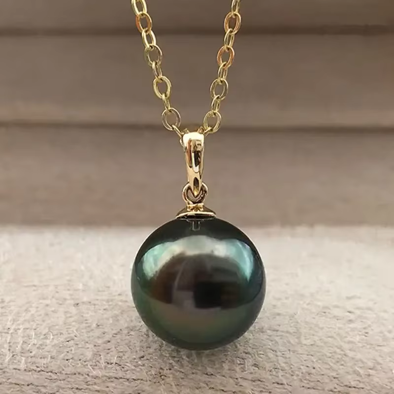 Collier pendentif en perles de verre bleu Tahiti, 14K, eau douce, eau de mer naturelle, diamant, lum