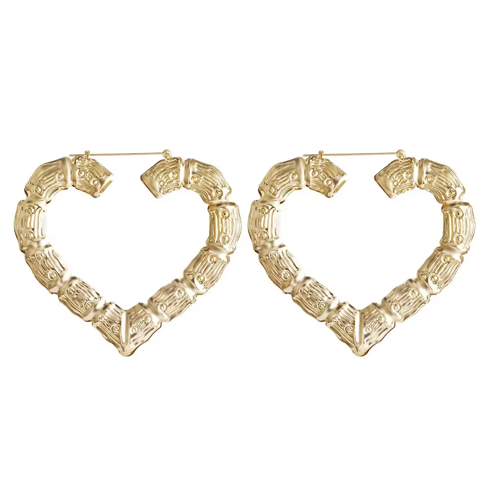 VIVILADY-Grandes Boucles d'Oreilles en Forme de Cœur en Bambou, Bijoux en Or et Argent, Cadeau de ix