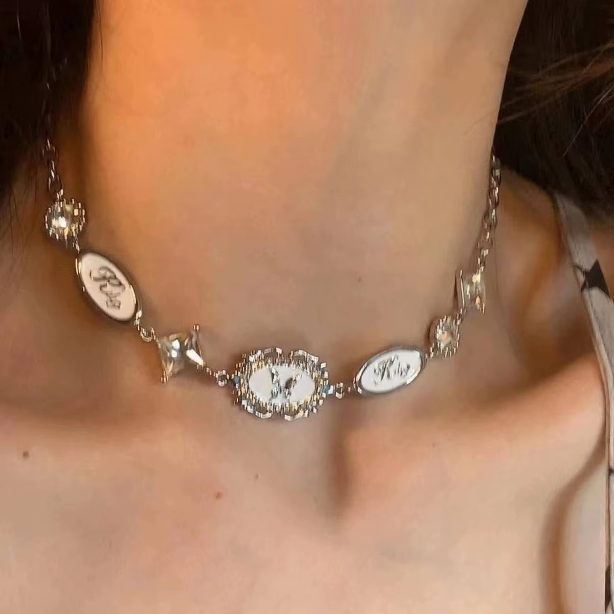 Colliers gothiques Vintage Harajuku papillon en cristal pour femmes, ras du cou, pendentif chaîne, b