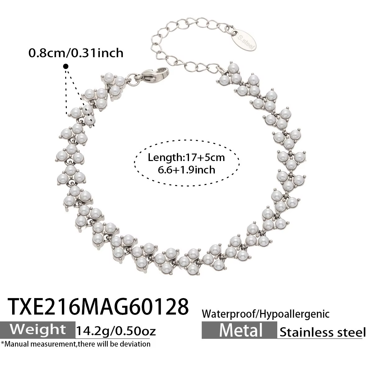 Bracelet élégant en imitation perle Ars, plaqué or 18 carats, bracelet réglable en acier inoxydable,