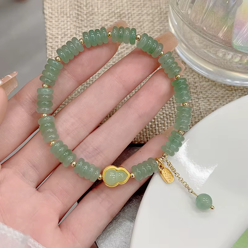 Nouveau Bracelet Perlé en Aventurine Naturelle 2026 pour Femme, Perles Élastiques en Forme d'Abacus 