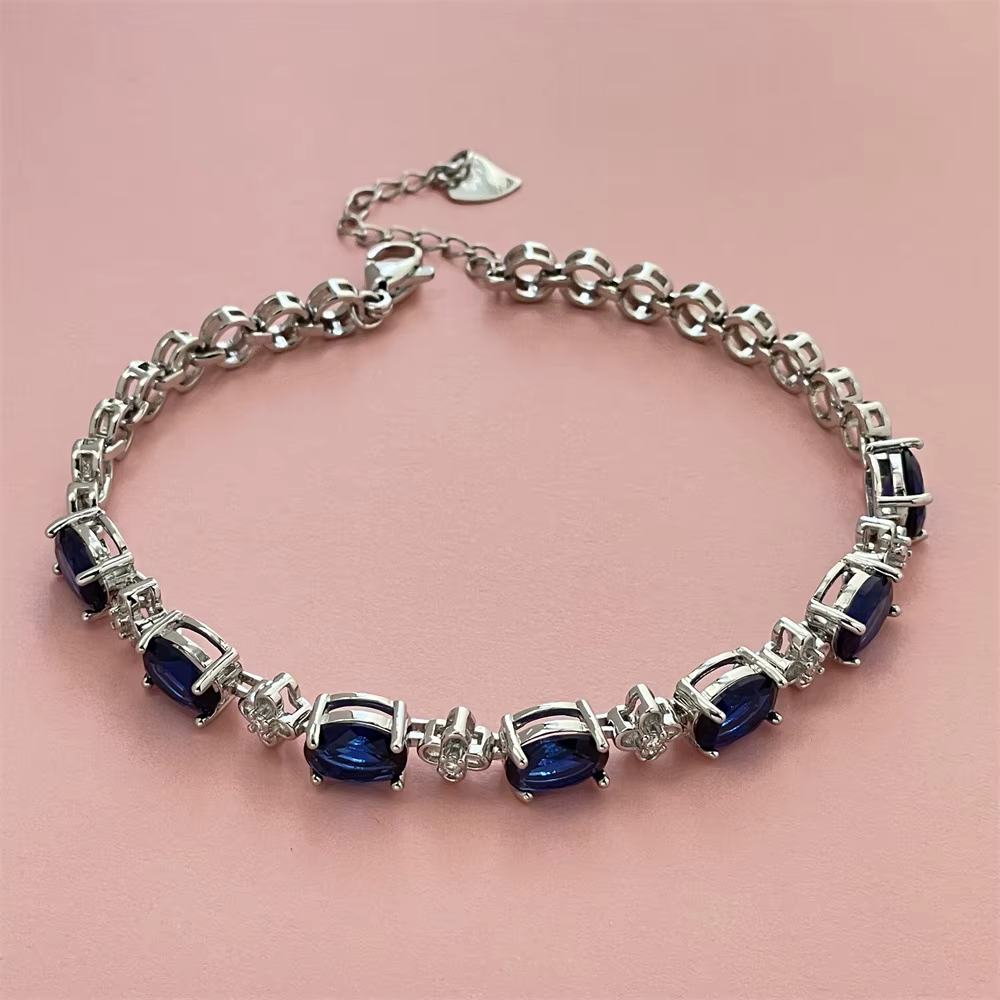 Bracelet en argent sterling 925 avec pierre précieuse bleue, bracelet de luxe léger, bracelet en cri