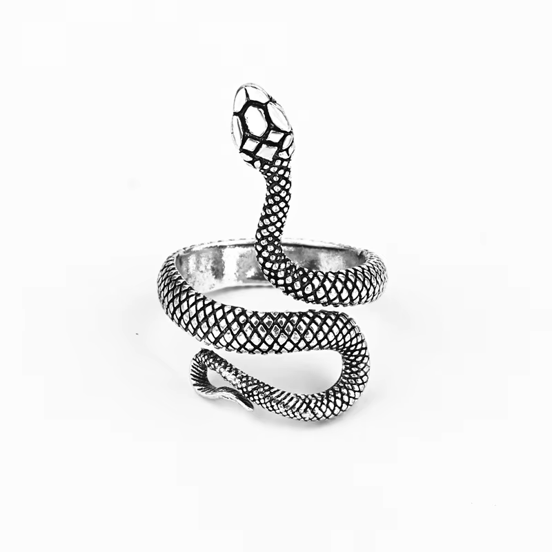 Bague serpent Python rétro pour hommes et femmes, couleur argent, Punk gothique, anneau ouvert en al