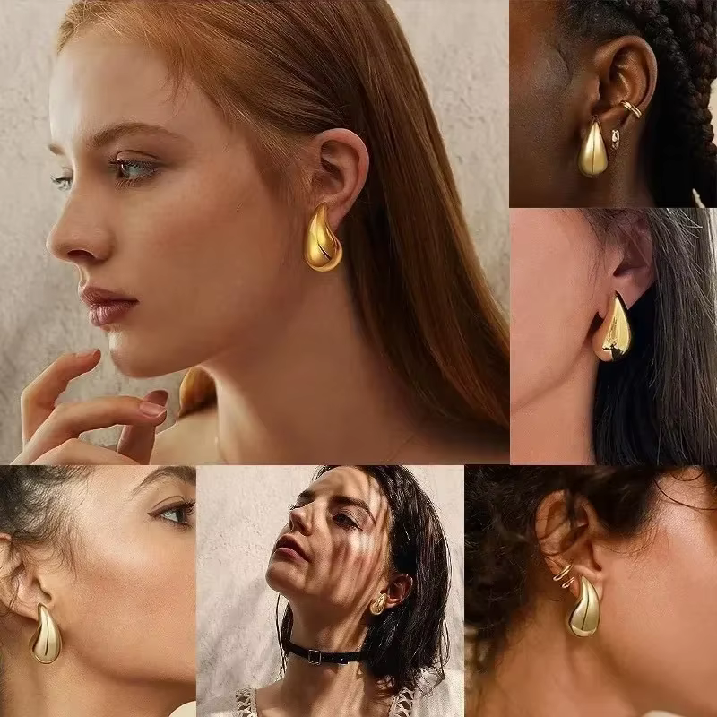 Boucles d'oreilles créoles en forme de goutte d'eau pour femme, argent regardé 925, plaqué or 18 car