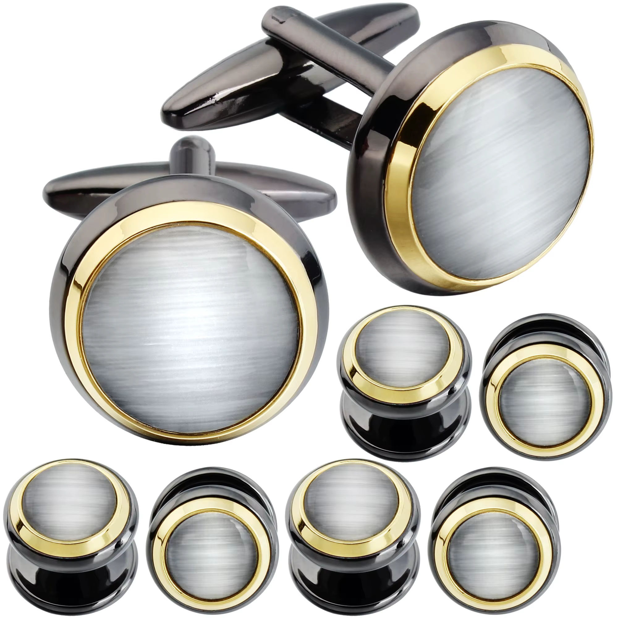 Ensemble de boutons de manchette et clous de chemise en pierre naturelle pour hommes, bijoux d'anniv