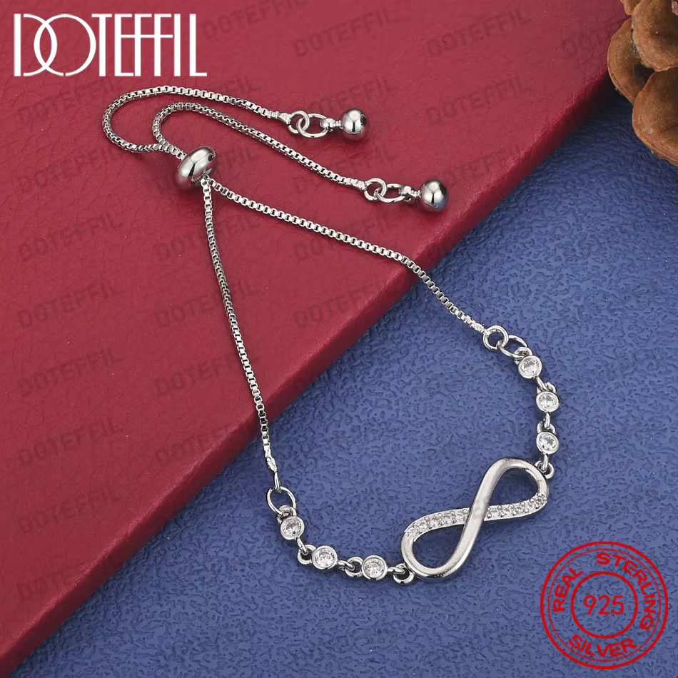 Bracelet en argent sterling 925 exquis avec symbole de l'infini et zirconias pour femmes, cadeau de 