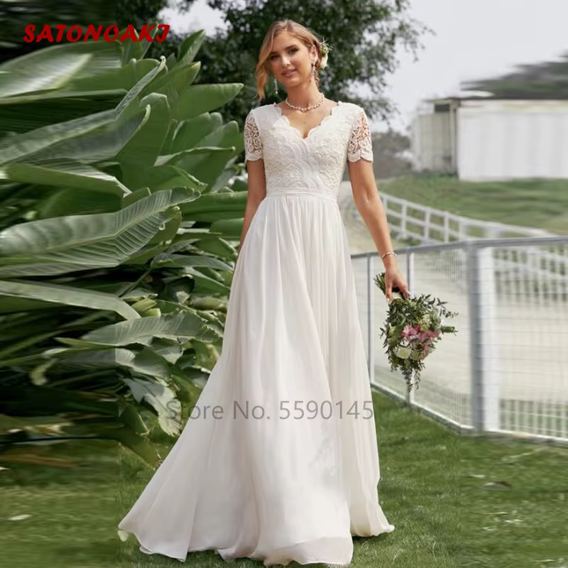 Robe De mariée en mousseline De soie et dentelle, personnalisée, Simple et élégante, pour femmes, ma