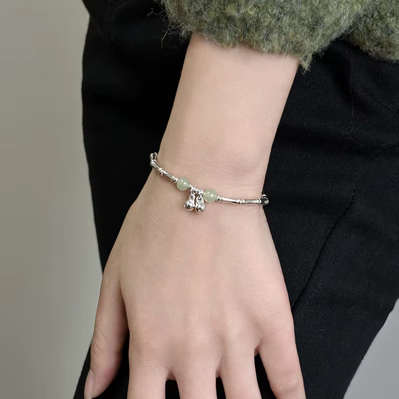 Bracelet en argent Sterling 925, Jade Hetian, cloche verte en bambou géométrique pour femmes et fill