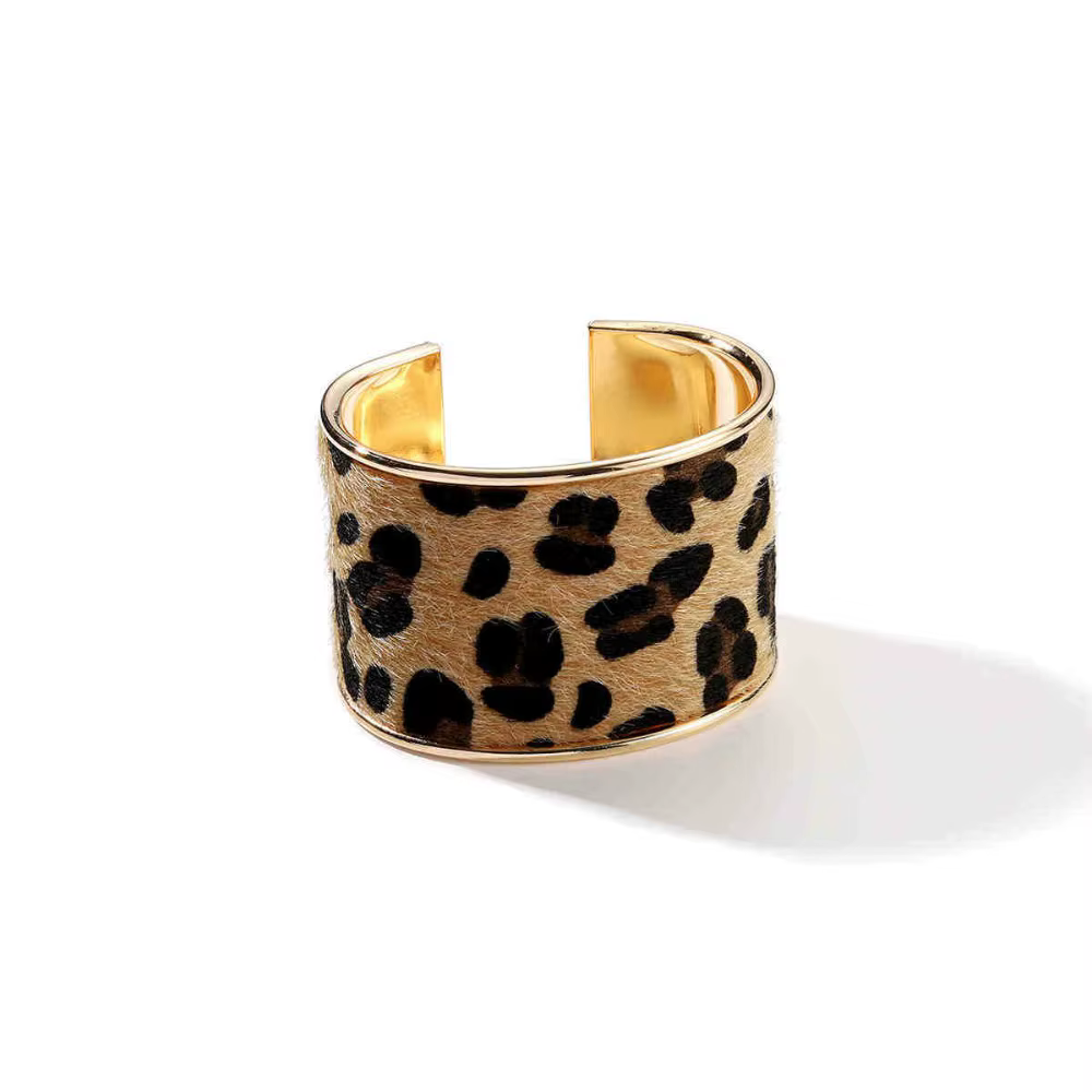 Bracelet ouvert floqué large en métal, Style européen et américain, manchette en alliage imprimé léo