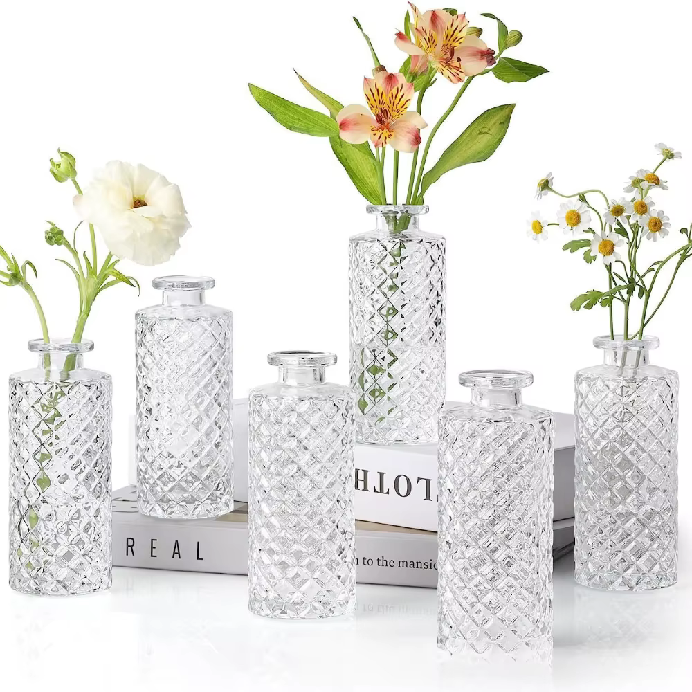 Vase en verre transparent rétro français pour arrangement floral de mariage, petit vase pour table à