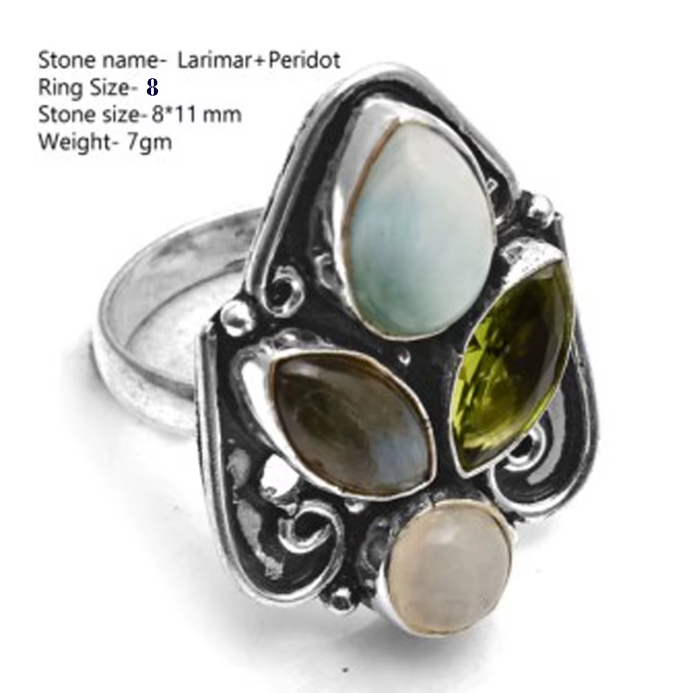 Véritable Elena Kyanite rugueuse Larimar topoaze bleue pierre de lune bague femmes bijoux cadeau