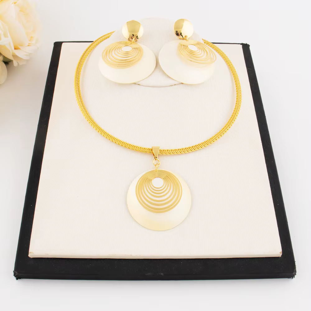 Ensemble de bijoux de dubaï pour femmes, couleur or, Nigeria, collier et boucles d'oreilles de luxe,