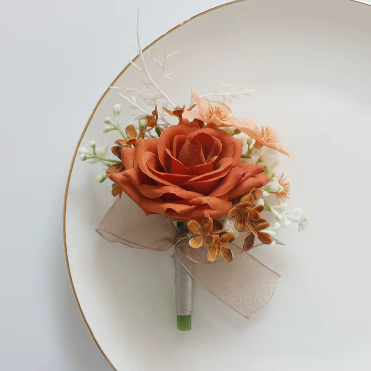 Bouquet de fleurs artificielles pour mariage, fleur boutonnière, orange, fête, ouverture, invité, co