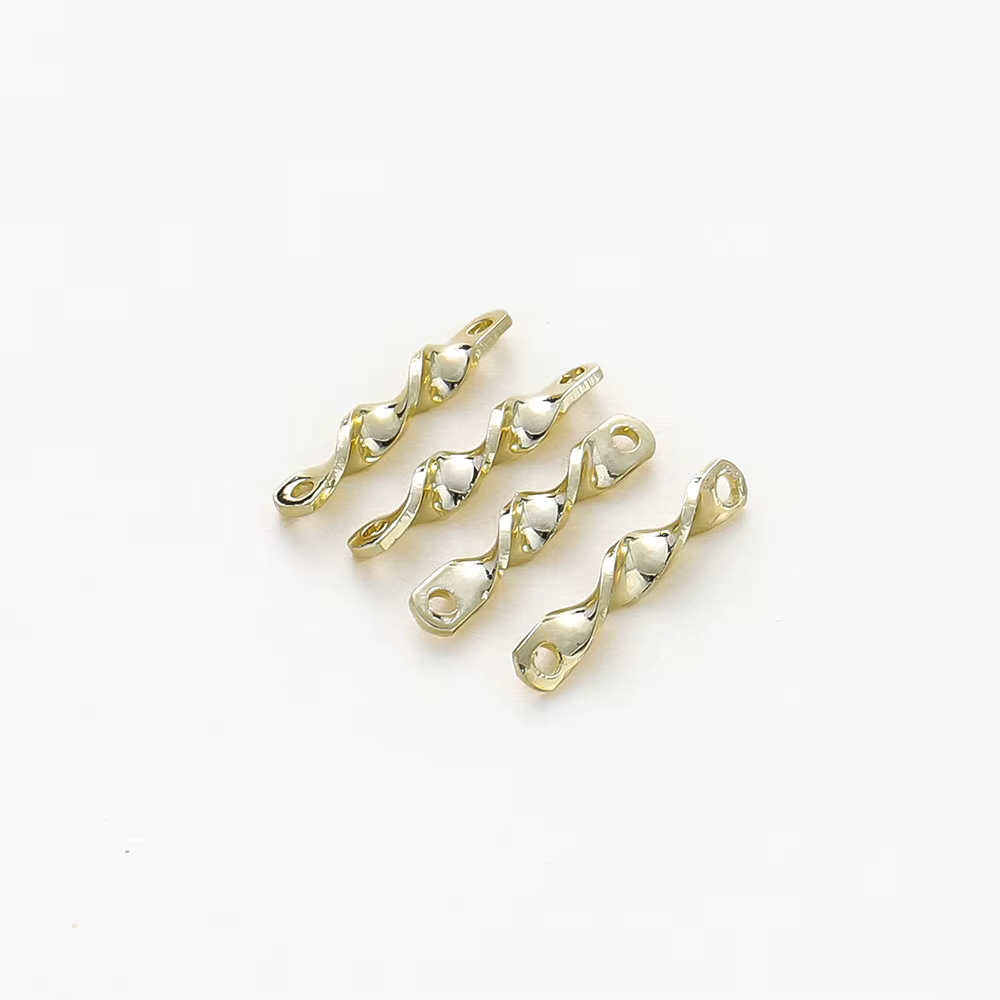 Bielles torsadées de couleur or 14K 18K, 30 pièces/lot, bâtons de charme à Double trou pour la fabri