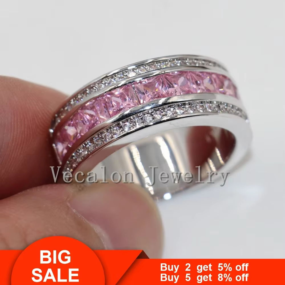 Bagues de mariage en diamant de laboratoire rose pour femmes, bague de fiançailles en or blanc 10 ca