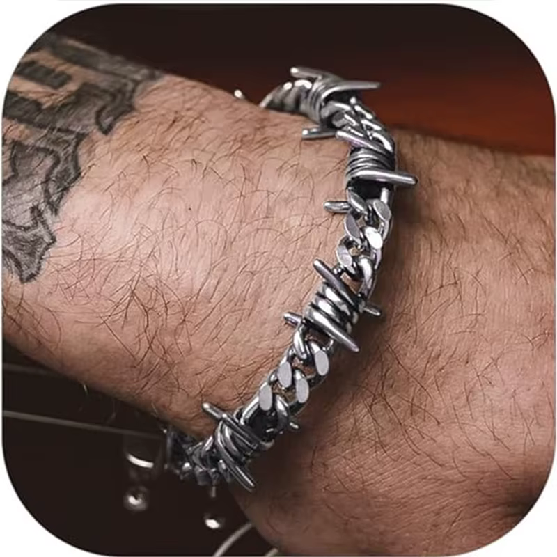 Bracelets de chaîne en fil de fer barbelé pour hommes et femmes, chaînes à maillons cubains en acier
