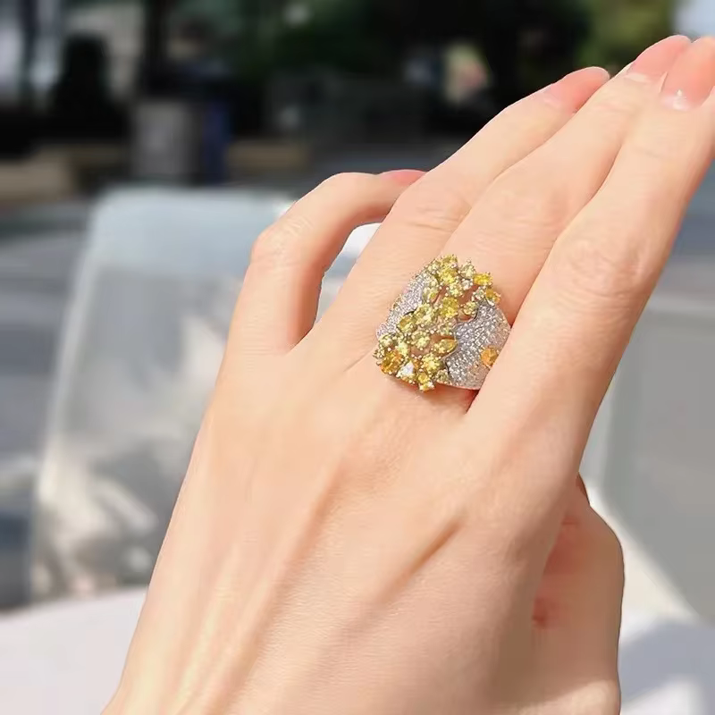 Bague originale en argent Sterling 925 pour femmes, zircone cubique jaune naturelle, bracelet de fia