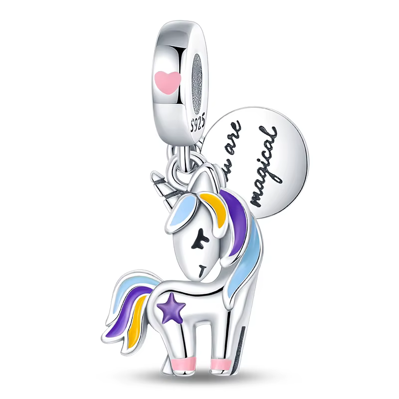 Pendentif porte-bonheur en forme de cheval coloré en argent Sterling 925 pour femmes, adapté aux bra