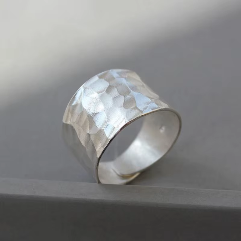 Bague originale en argent 925 avec motif de marteau large, bague classique simple, bijoux de banquet