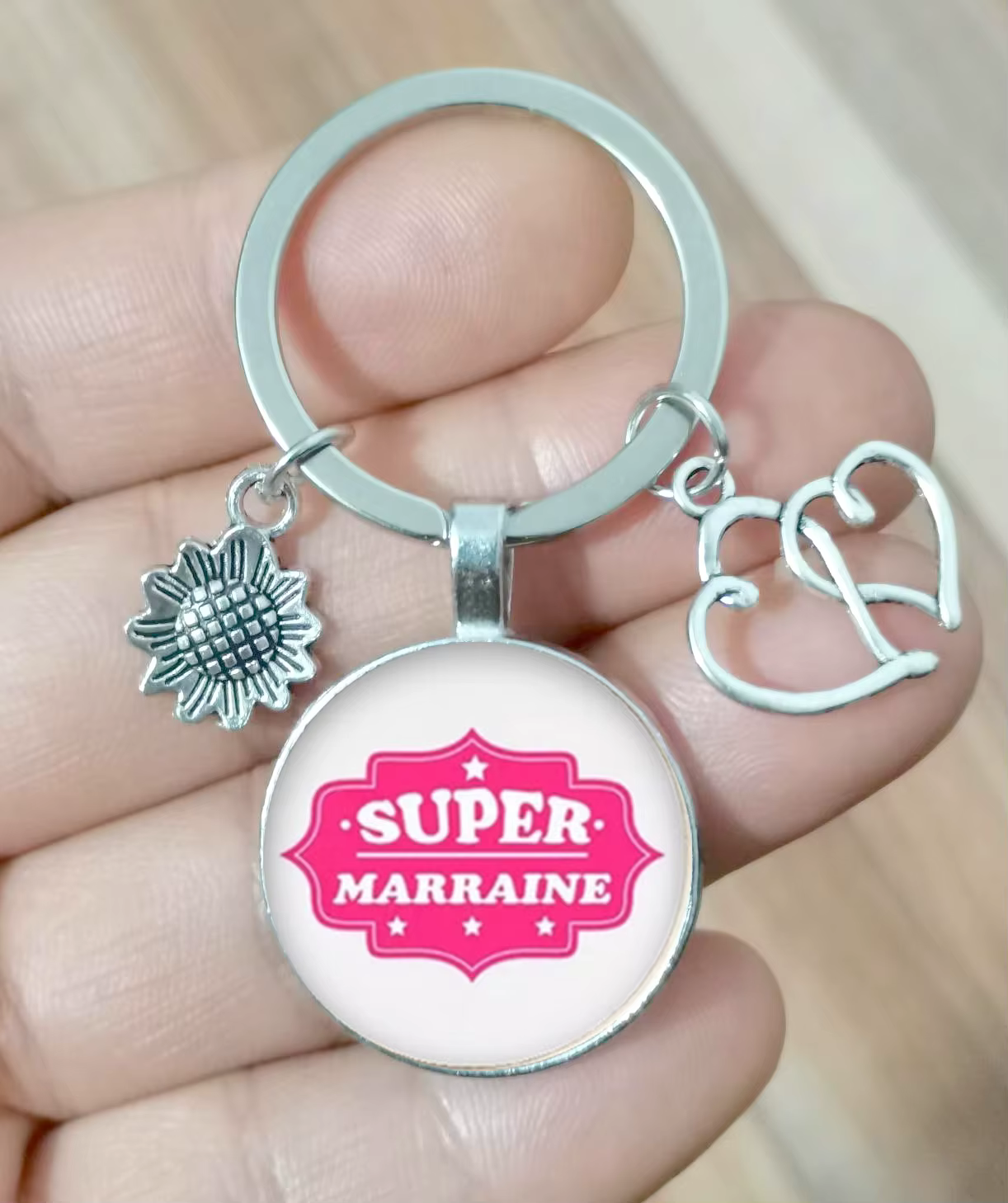 Populaire nouveau Super marraine parrain porte-clés super-héros merci parrain marraine verre pendent