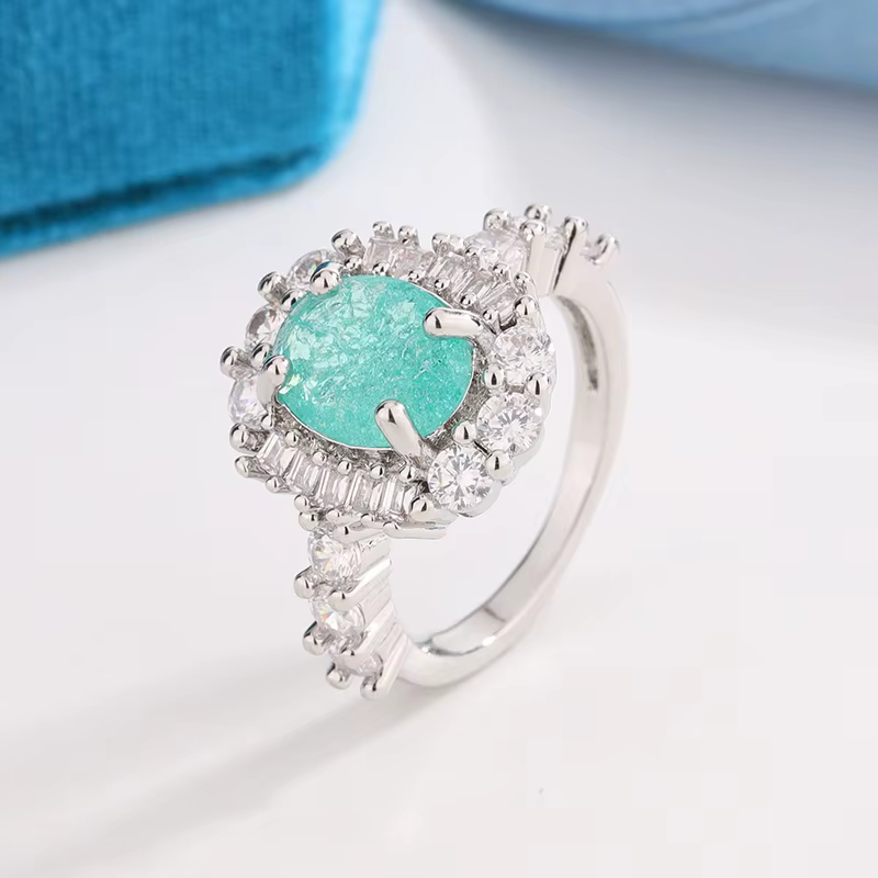 Bague de Couple ovale en saphir Paraiba plaqué argent 925, luxueuse bague de Couple en diamant pour 