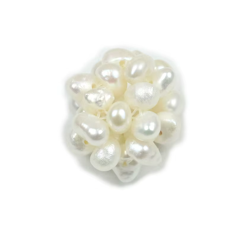 Perles d'Eau Douce Naturelles, Boule de Fleurs, Culturées Baroques Blanches, Faites à la Main, Brelo