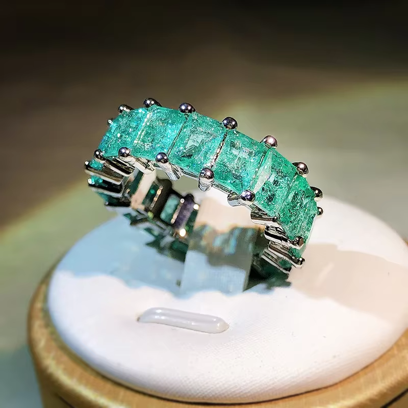 Paraiba-Bague de fiançailles en pierres précieuses pour femme, argent regardé 925 brillant, incrusté
