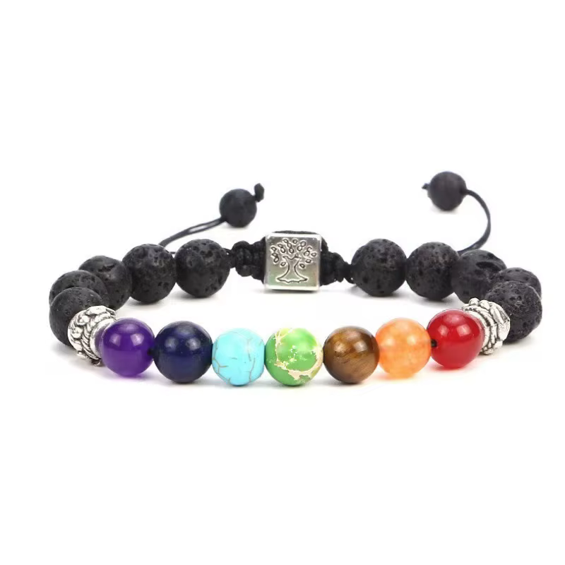 7 Chakra arbre de vie Bracelets porte-bonheur hommes pierres de lave perles tressé corde Bracelet fa