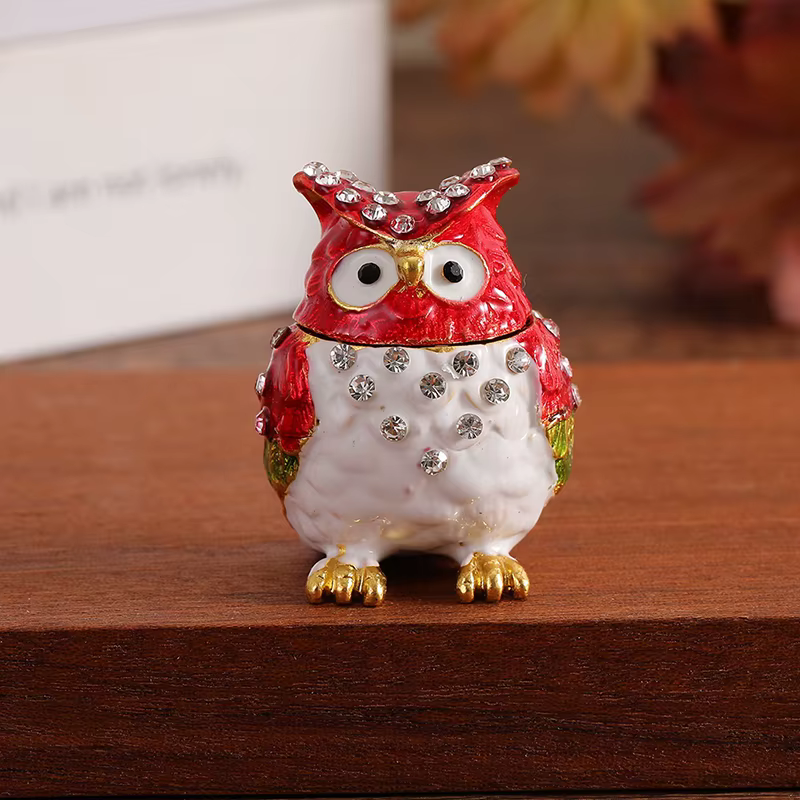 Boîte à bijoux hibou en strass coloré, Mini boîte en émail, boîte de rangement d'ornements de bureau