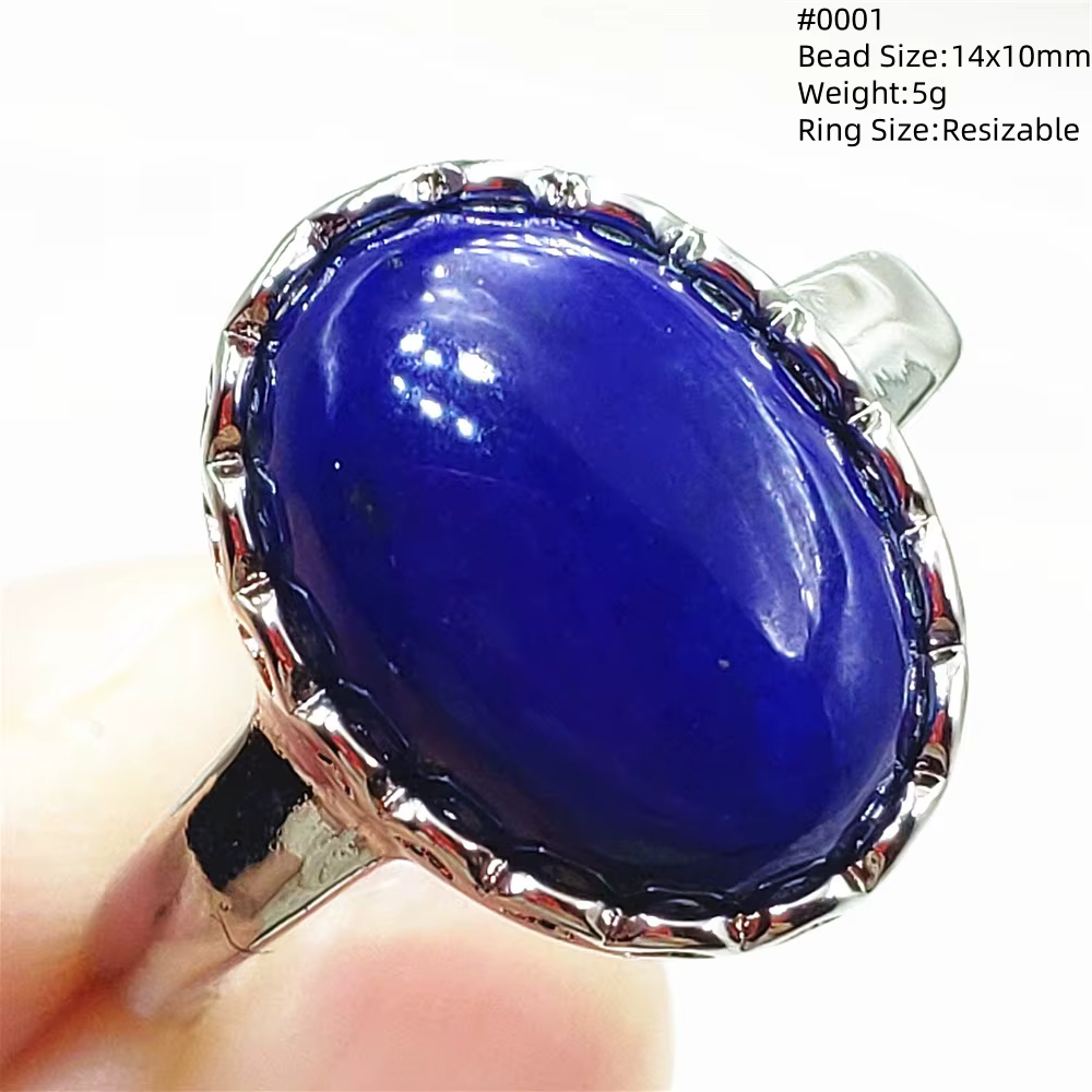 Bague ovale Lapis Lazuli bleu naturel pour femmes et hommes, perles en argent Sterling 925, cristal