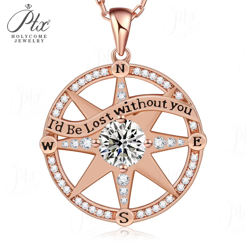 Boussole pendentif collier Moissanite diamant D couleur VVS1 925 bijoux en argent Sterling pour femm