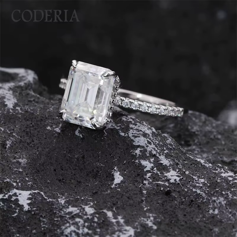 Bague de mariage émeraude Moissanite 1-4 CT, bijoux cadeaux pour femmes, plaqué or 18 carats, argent