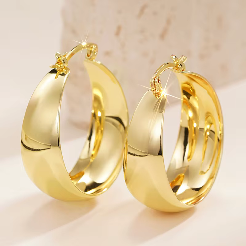 Huitan luxe couleur or grand métal rond cercle boucles d'oreilles pour les femmes de mariage quotidi