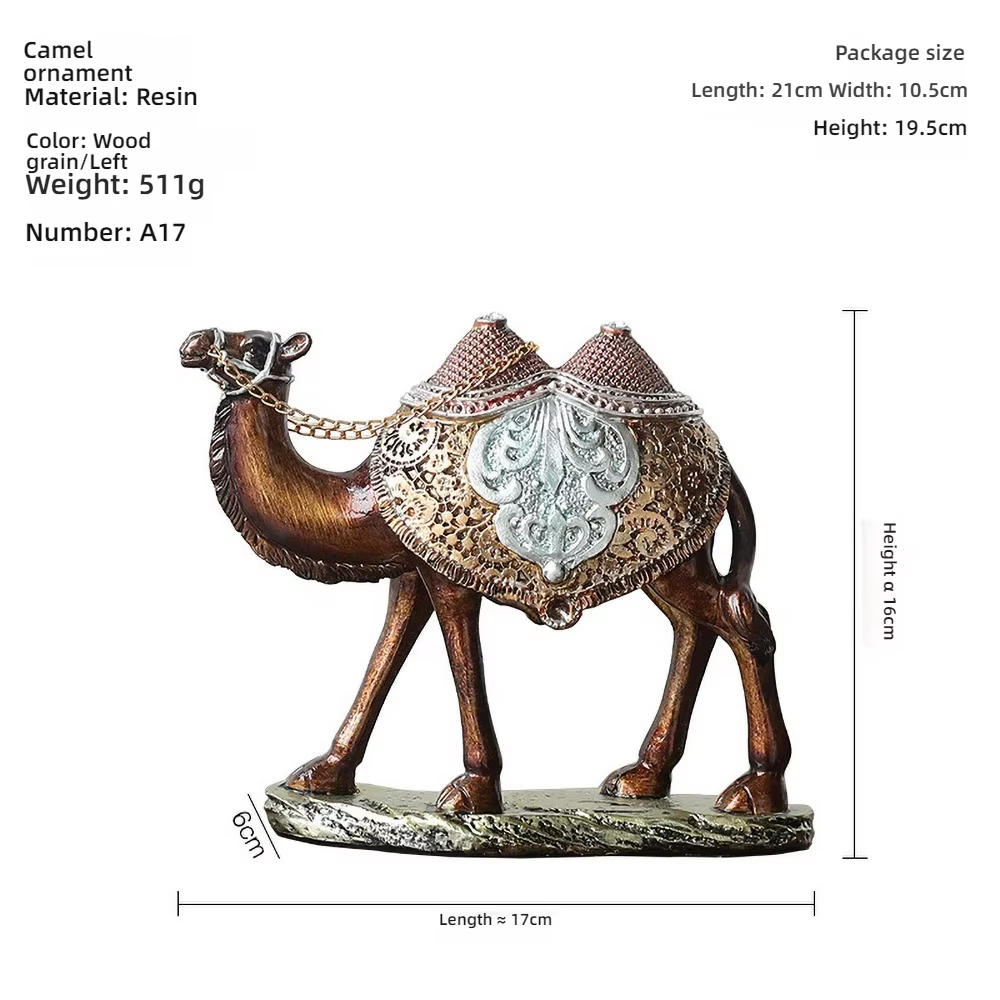 Statue en résine de chameau du désert accentuée d'or - Sculpture de luxe, décor de style Bedouin pou