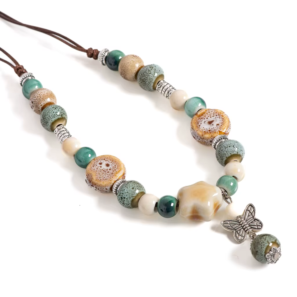 Artisan fait à la main en céramique collier de perles réglable Vintage Boho bijoux papillon charme c