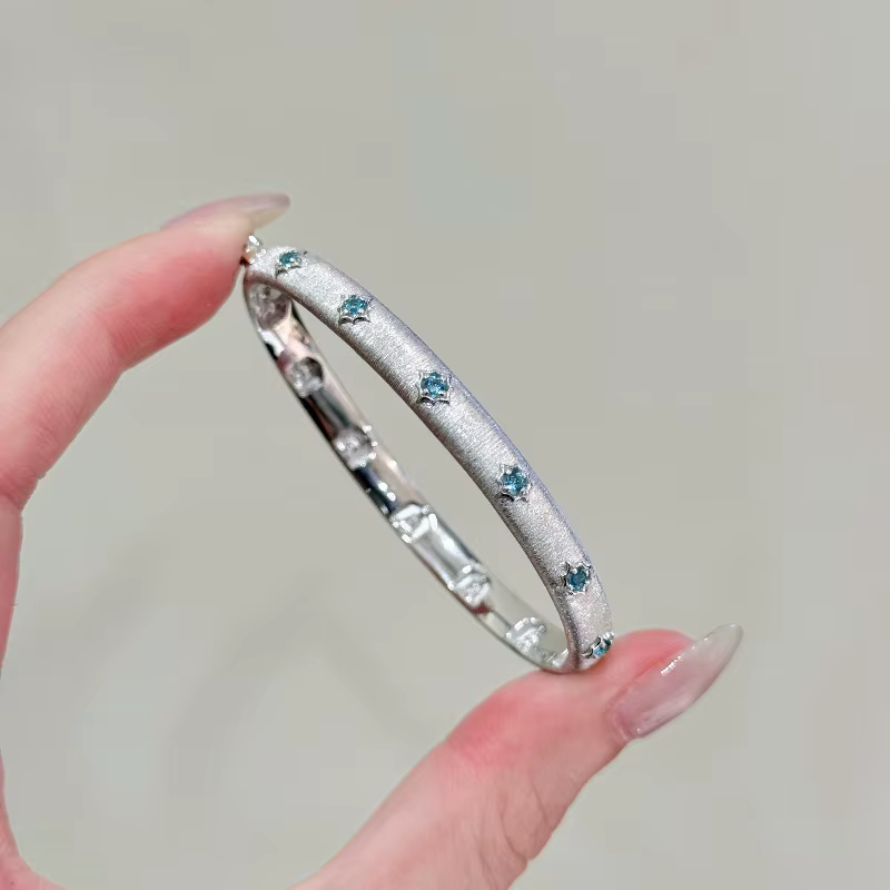 Bracelet de luxe en diamant bleu brossé, style palais, exquis, argent 925, couches haut de gamme, bi