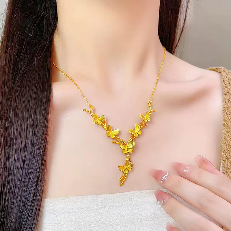 Bijoux Fylia - Collier papillon tridimensionnel en or pur 24 carats 9999 pour femme, collier de luxe