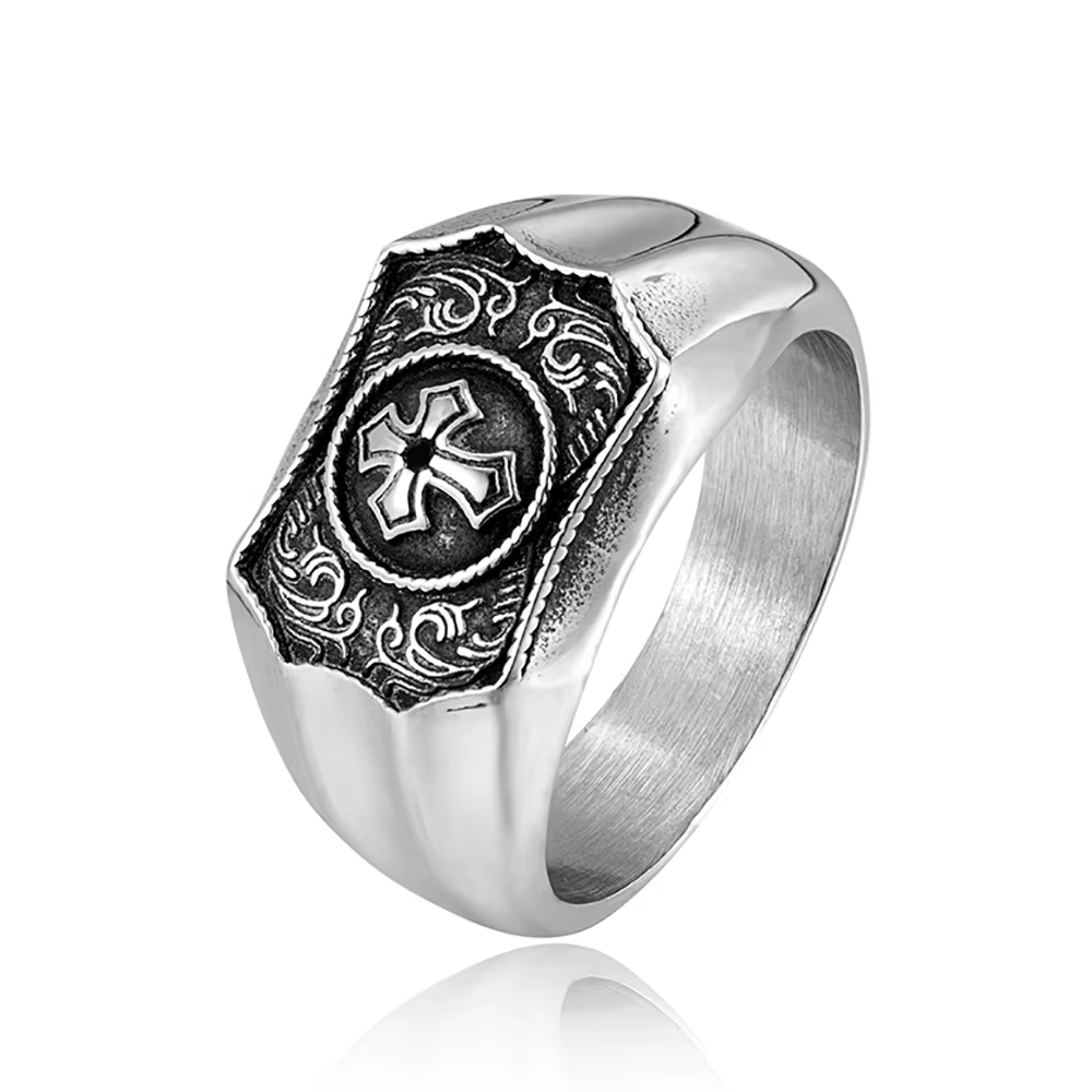 Bague croix foi et force pour hommes et femmes, cadeau de charme de fête, bague en acier inoxydable,
