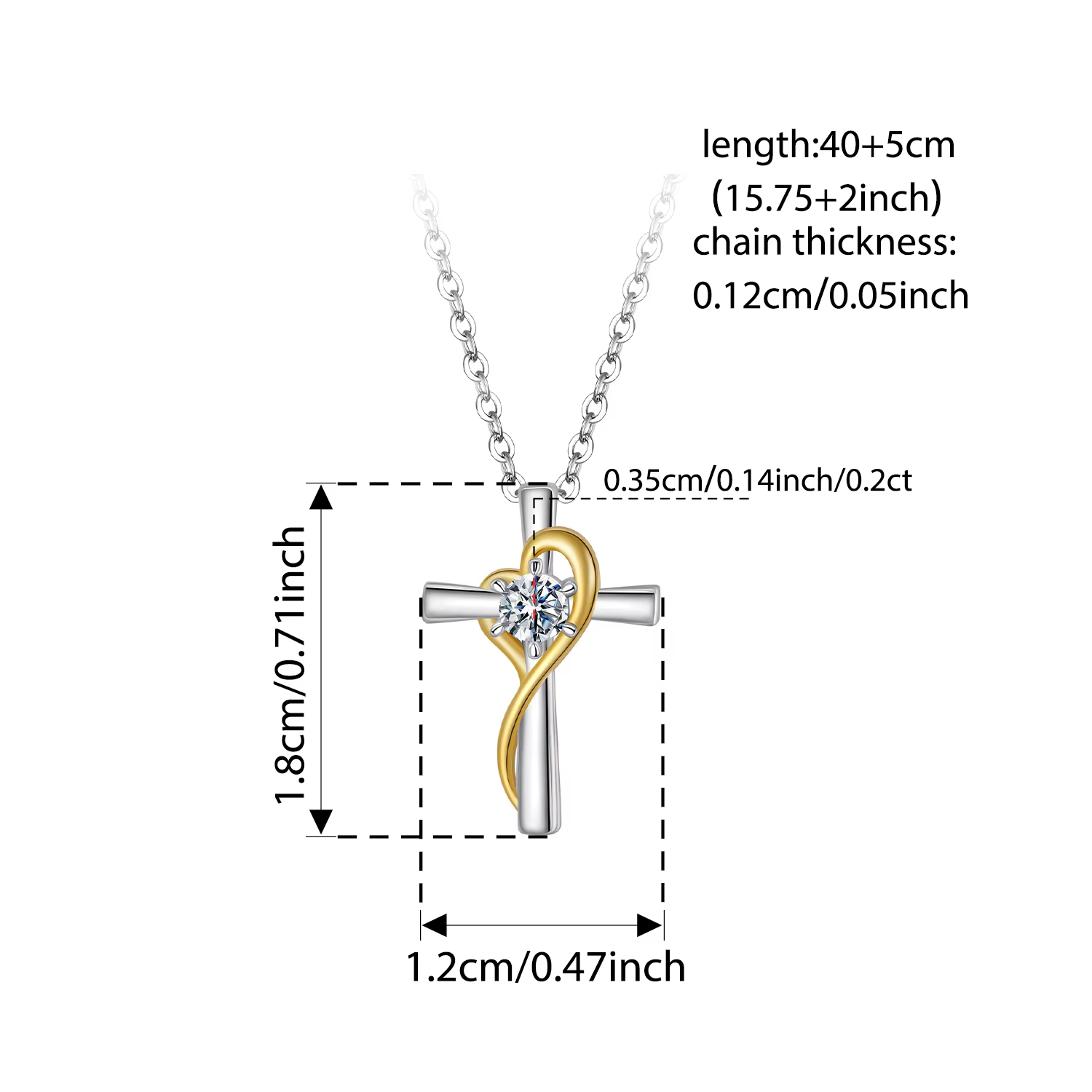 BAMOER Moissanite croix collier deux tons plaqué or pendentif collier pour femmes 925 en argent Ster