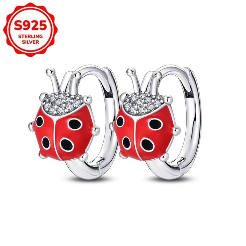Boucles d'oreilles doubles en argent sterling 925, motif coccinelle rouge, pour femmes, bijoux origi