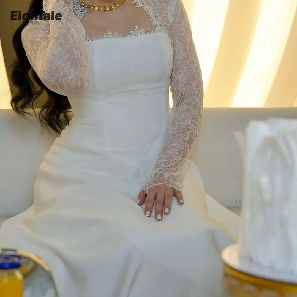 Robe de mariée arabe Eightale en dentelle, personnalisée, ivoire, style sirène, manches longues, pou