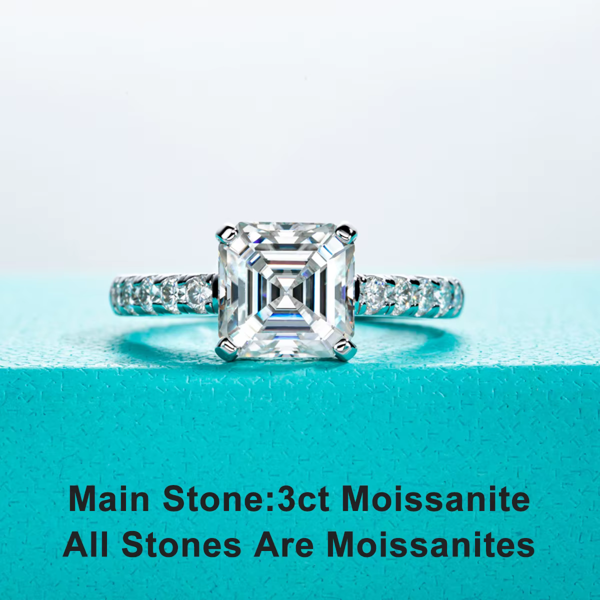 Bague de fiançailles en moissanite taillée Asscher de 3ct pour femmes AnuJewel en argent sterling 92