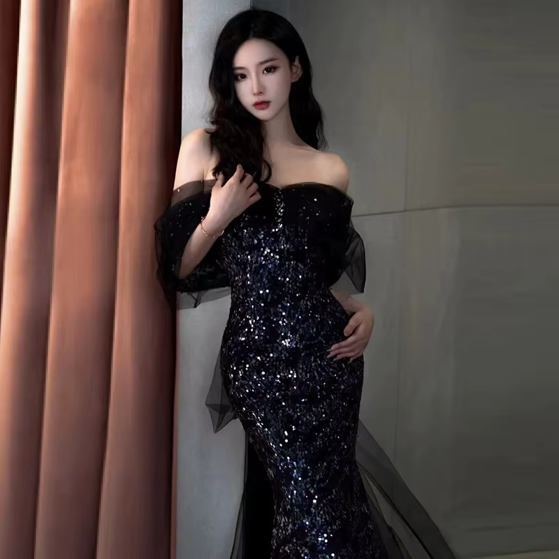 Robes de mariée sirène personnalisées sans bretelles à sequins 2026 pour femme, épaules dénudées, tr