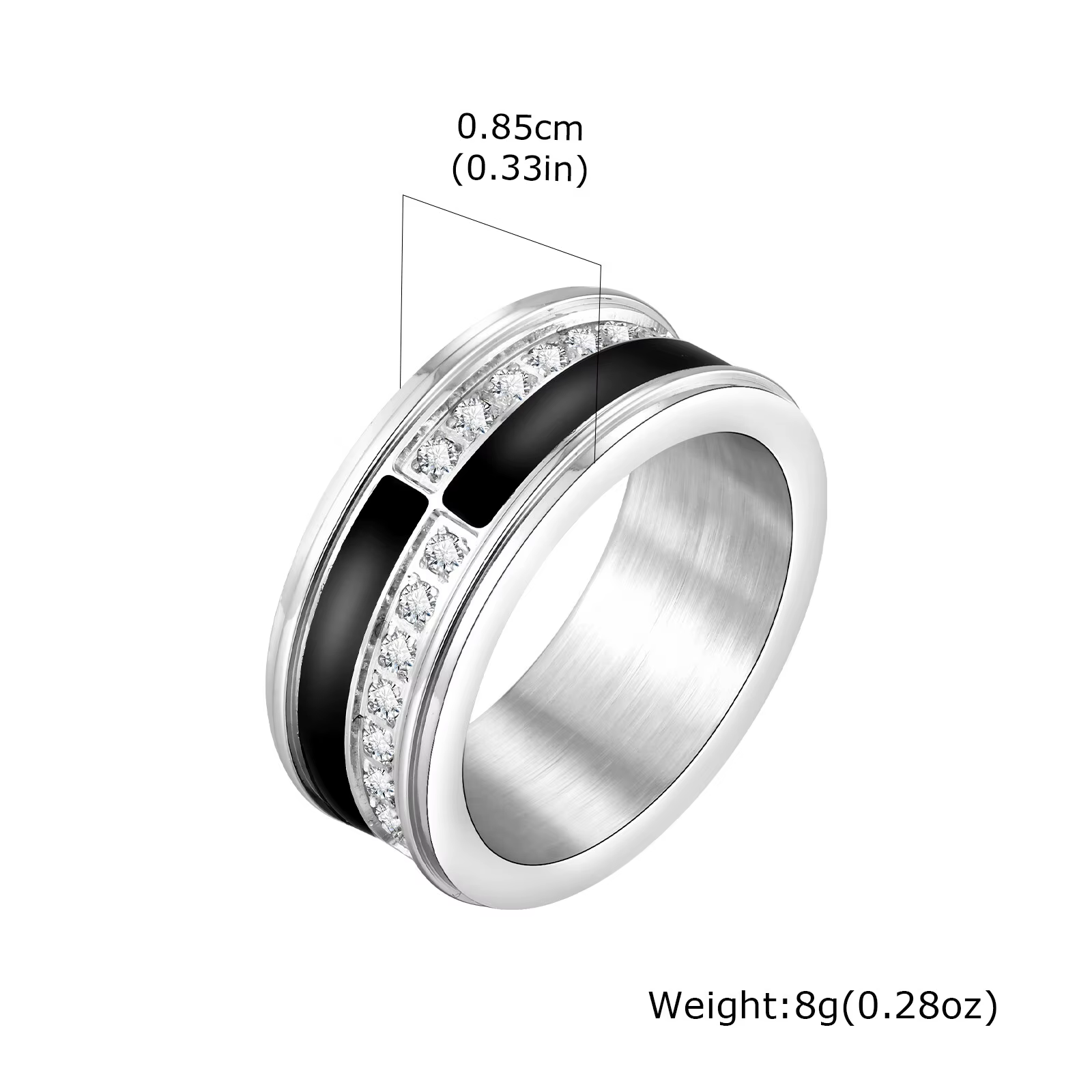 Bague élégante en émail noir pour hommes, bague de mariage minimaliste en acier inoxydable avec pier