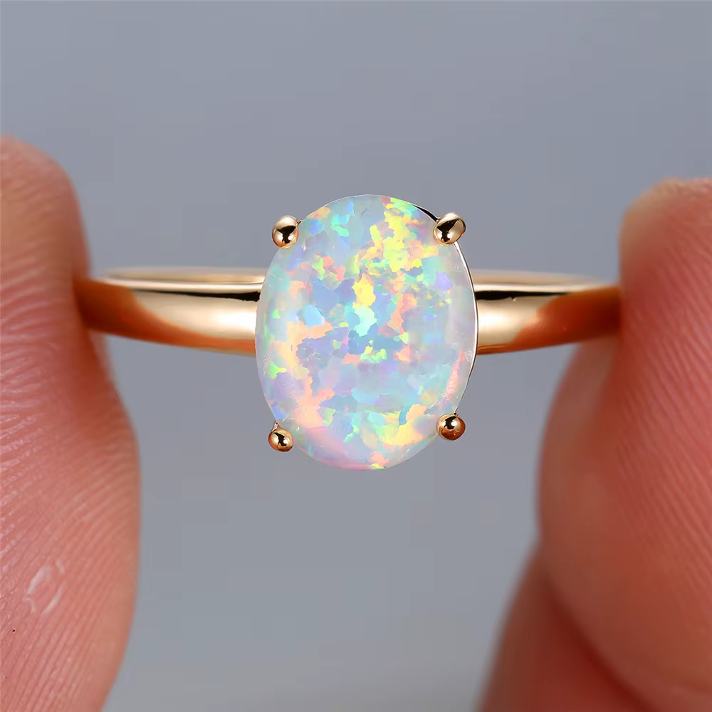 Bague de fiançailles en pierre nard'opale de feu blanche pour femme, bijoux de mariage, document en 