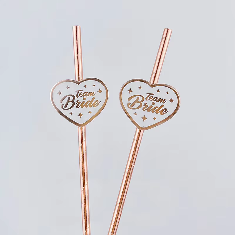 Pailles en papier rose doré pour décoration de mariage, 10 pièces, pour équipe de la mariée, pour fu