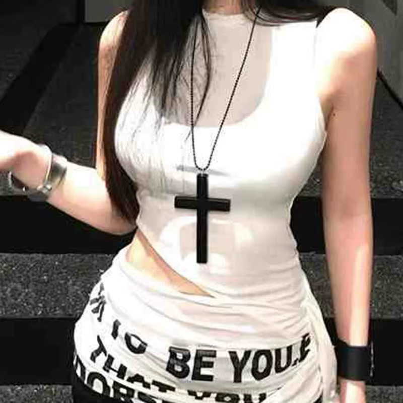 Cool Punk gothique bois croix pendentif collier épicé filles personnalité Vintage Hip Hop hommes fem