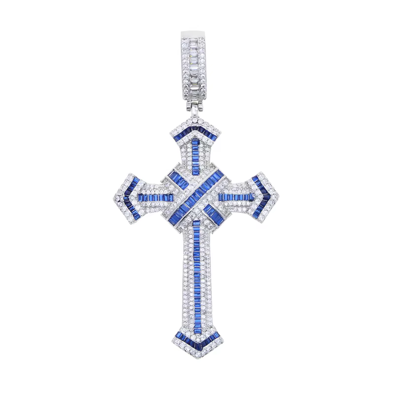 Collier Hip Hop en Zircon cubique glacé pour hommes et femmes, pendentif croix, chaîne à maillons, b