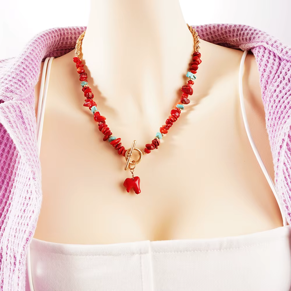 Collier de Charbon de Style Antique avec Perles Rouges, Breloques Hawaïennes pour Bijoux, Article Ca